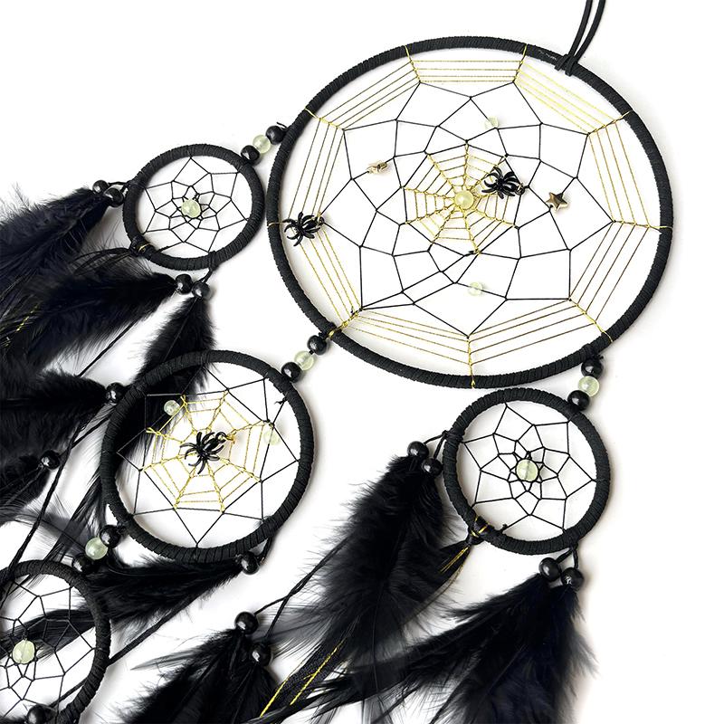 Dream Catcher Hand-woven Black Feathers Wind Chimes Room Wall Hangings Halloween Decorations Festival Party Gifts Home Accessory