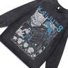 Dark Cartoon Digital Direct Injection Printing Washed Long-Sleeved T-Shirt For Men And Women American Retro Crew Neck Sweater
