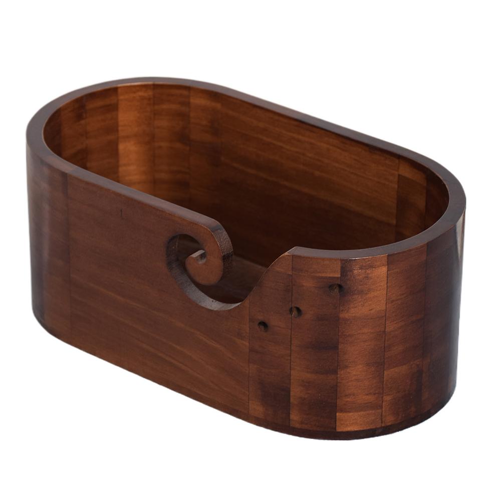 

Wooden Yarn Bowl Large Size for Yarn skeins Oval Wooden Bowl with Carved Holes Crochet Hook Rests Portable Knitting Accessories
