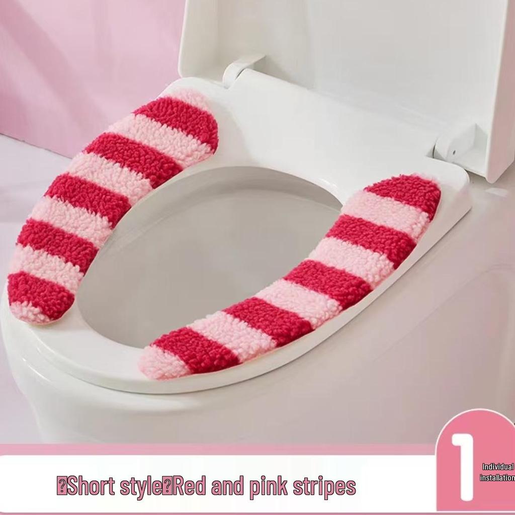 Dopamin-Streifen Winter Plüsch Toilettenmatte & Universelle Toilettensitzauflage