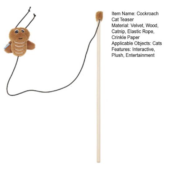 Plush Cockroach Cat Teaser Wand Interactive Fluffy Roach Teasing Stick with Catnip And Crinkle Paper for Indoor Kittens And Adult Cats