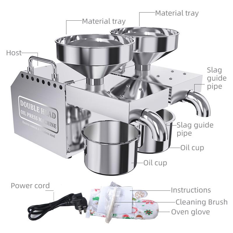 B02 New Double Head Oil Press Commercial Stainless Steel High Extraction Rate Press Flaxseed Sunflower Seed Coconut Meat
