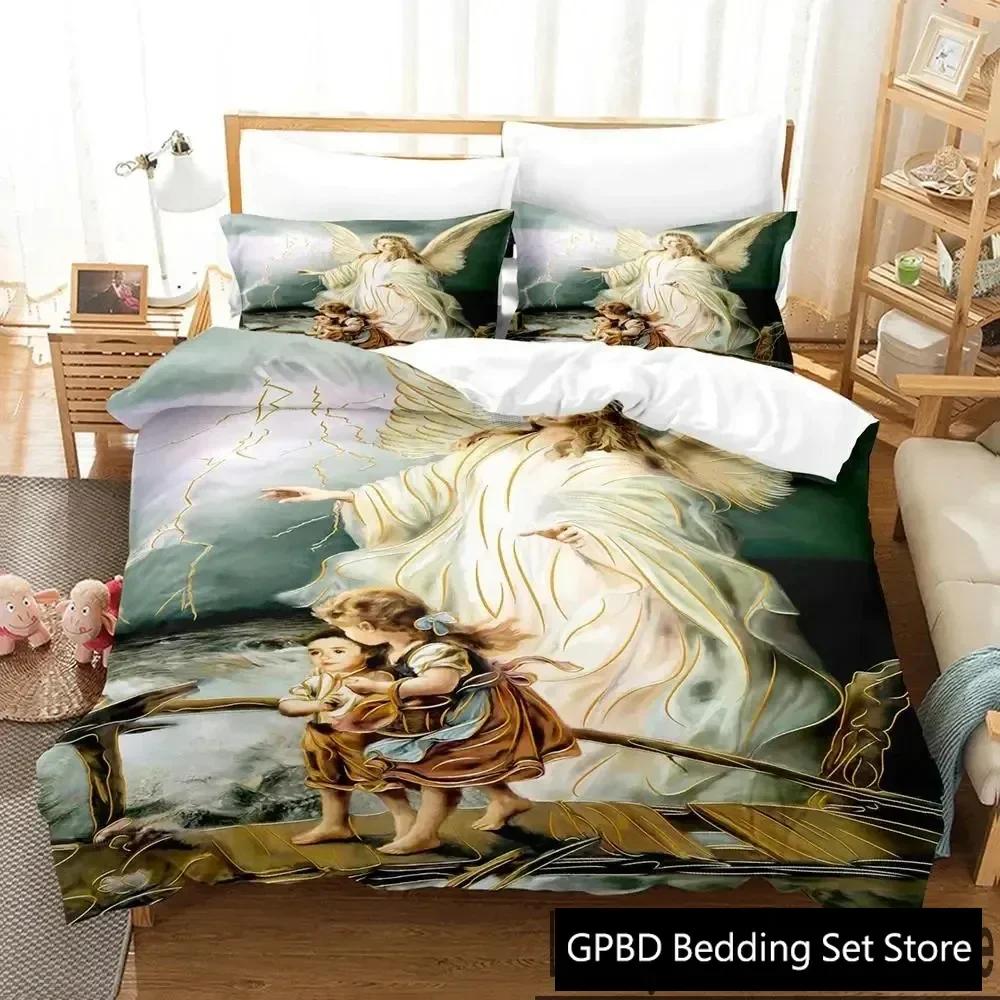 3D Print Guardian Angel Comfortable Duvet Quilt Cover Pillowcase Bedding Set Children Bedroom Decoration Home Textile