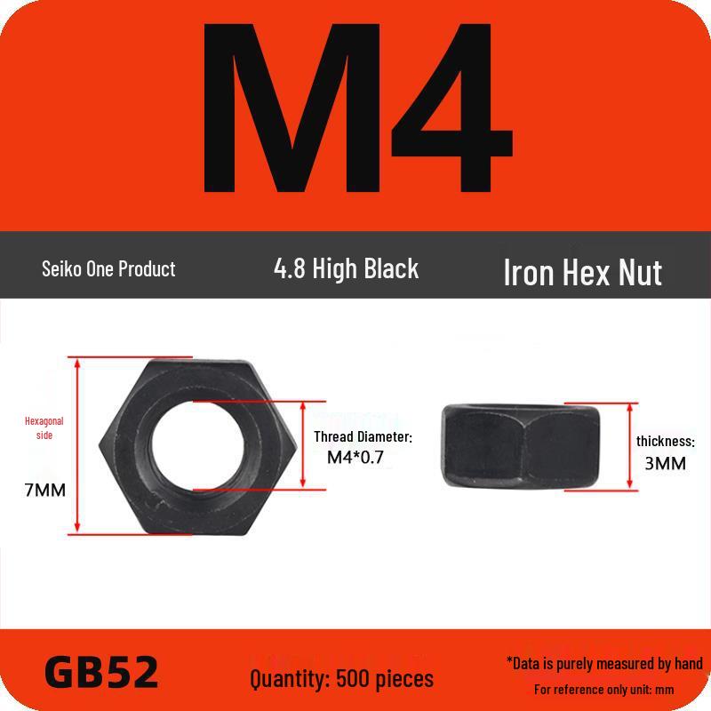 Black Galvanized Nickel-Plated Iron Hex Nut Screw Cap, GB Grades 4.8/8.8/12.9, Sizes M4/M5/M6/M8