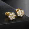 Ribbed Copper Zircon Flower Stud Earrings with Full Diamonds - High-End Hip Hop Style for Women