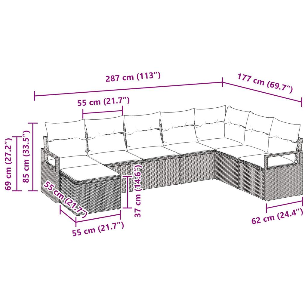 8 Piece Sofa Set with Cushions and Storage Black Poly Rattan