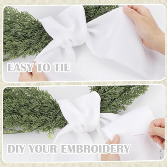 2 Pcs Wreath Sash for Front Door Blank Satin Wreath Sash Embroidery Monogram Plain Ribbon Accessories for Xmas Party Yard Doorway Wall Decor