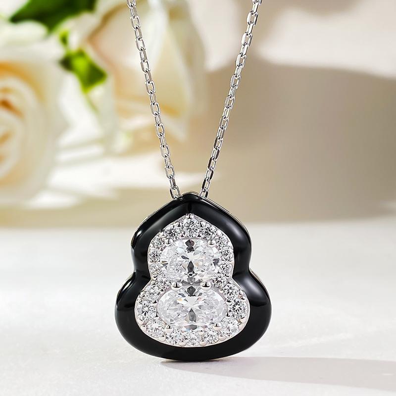New S925 Silver Black Border Fully Inlaid Gourd Pendant Necklace, Niche, Exquisite, Fashionable, High-quality Wedding Jewelry