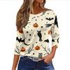 Women's Halloween Print 3/4 Sleeve Loose Fit Casual T-Shirt Round Neck Comfortable Top for Everyday Wear