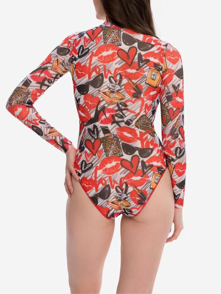 Costume da Bagno Intero Sexy con Zip Europeo & Americano - Muta da Surf a Maniche Lunghe per Donna