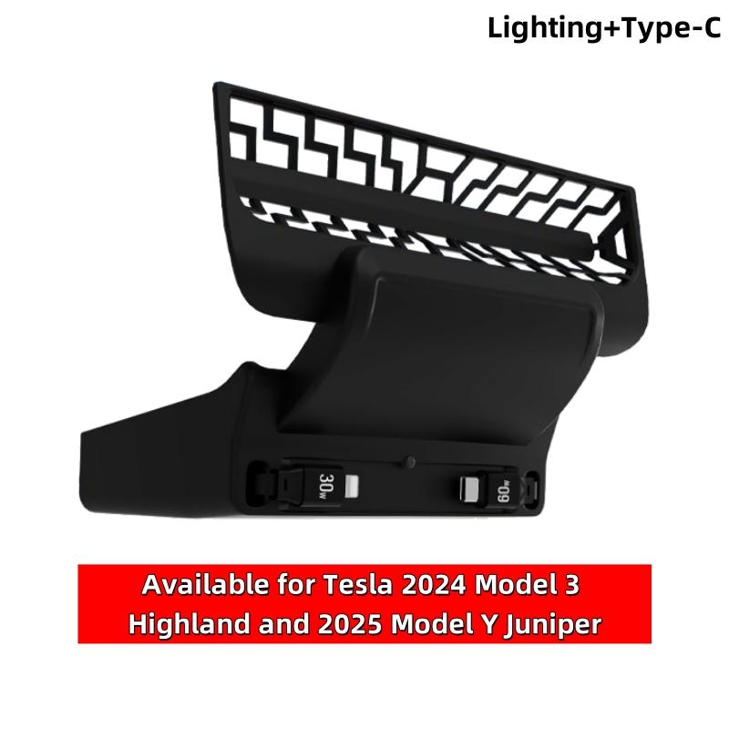For Tesla Model 3/Y Highland Juniper Rear Exhaust Air Outlet Docking Station Rear Central Control Socket 60W Fast Charger