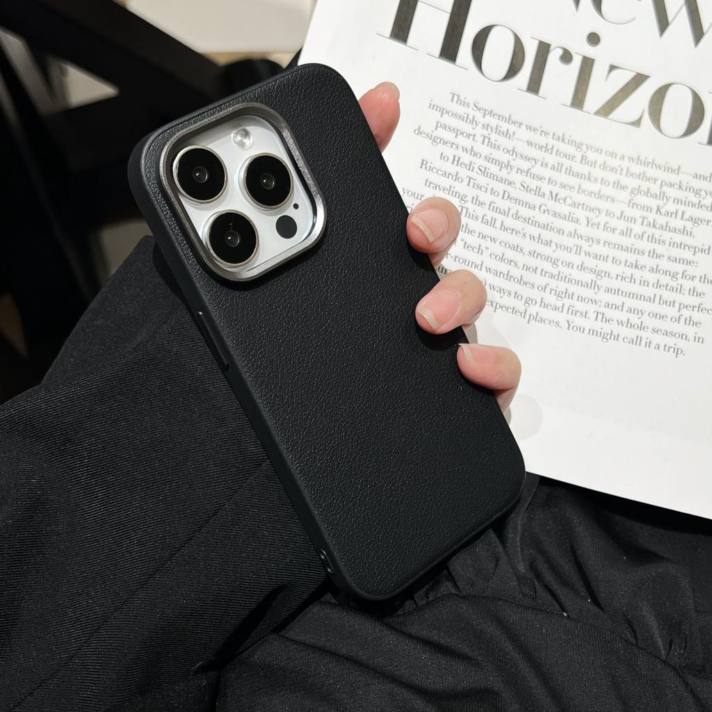 Simple high-grade solid color leather, suitable for iPhone16Pro max Apple 15 mobile phone case 12/13 soft case electroplating