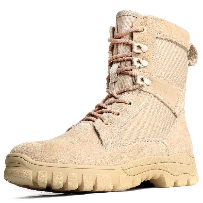 

Spring and summer men s sand-colored combat boots brown outdoor wear-resistant non-slip military boots leather desert tactical boots training boots 38 песочный