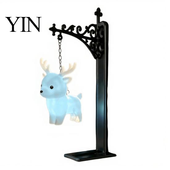Relaxed Reading Light for Den Hanging Magic Owl Bird Deer Bookend Lamp, Gothic Metal Bookshelf Light, Portable Cordless Ghost Vintage Library