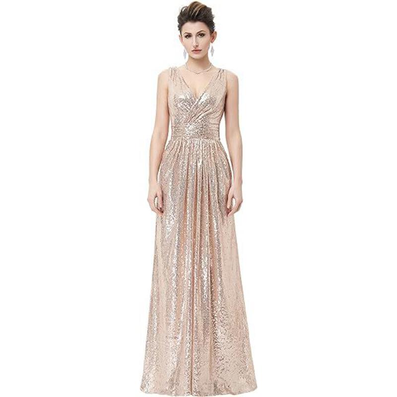 Women's Sequined Bridesmaid Dress Sleeveless Extra Long Evening Dress Prom Dress Gala Welcome Dress Women