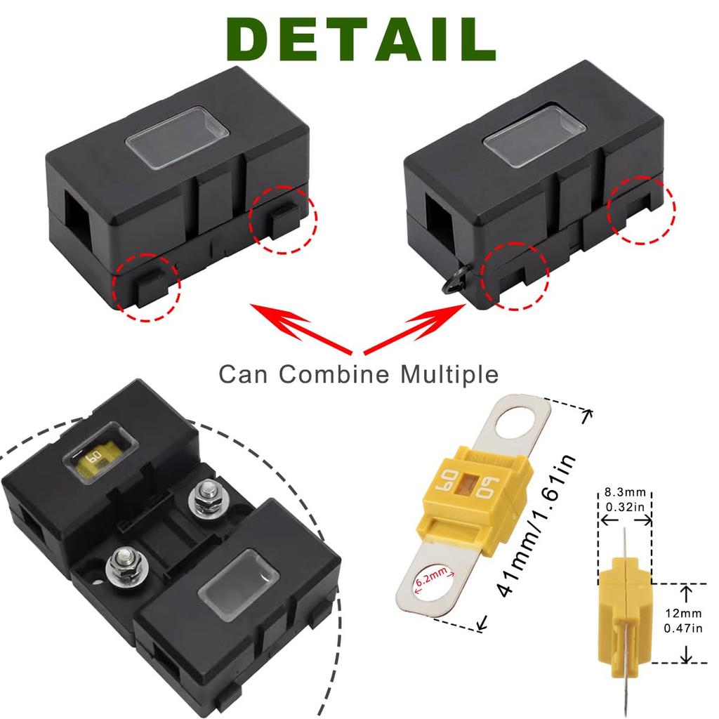 DAOKAI Intermediate Fuse Holder, 2pcs ANS Car Fuse Holder With 2pcs 60A Amp High
