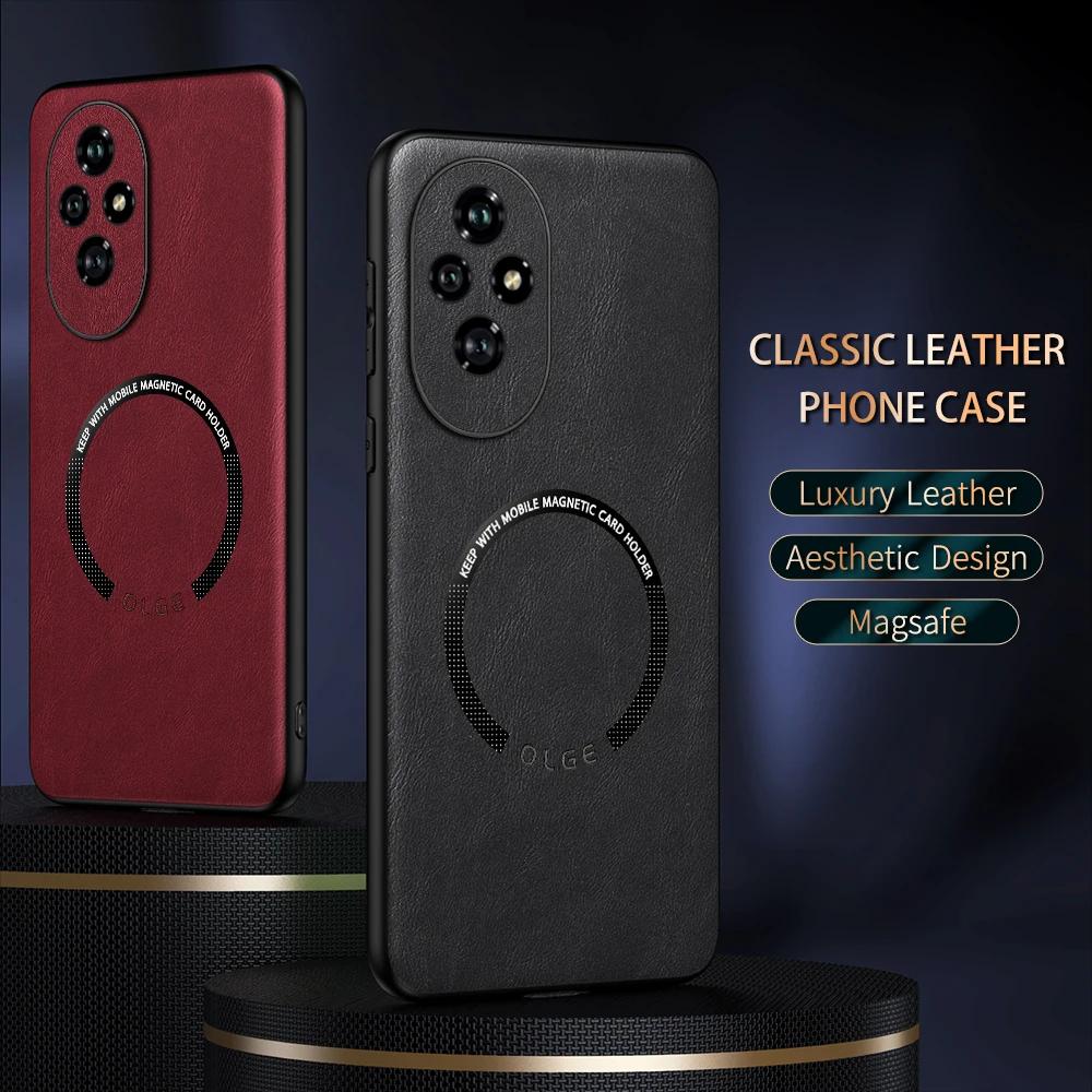 For Honor 300 300 Pro 300 Ultra 200 200 Pro 200 Lite Fine Hole PU Cow Grain Leather Outer Magnetic Ring Soft Edge Phone Case
