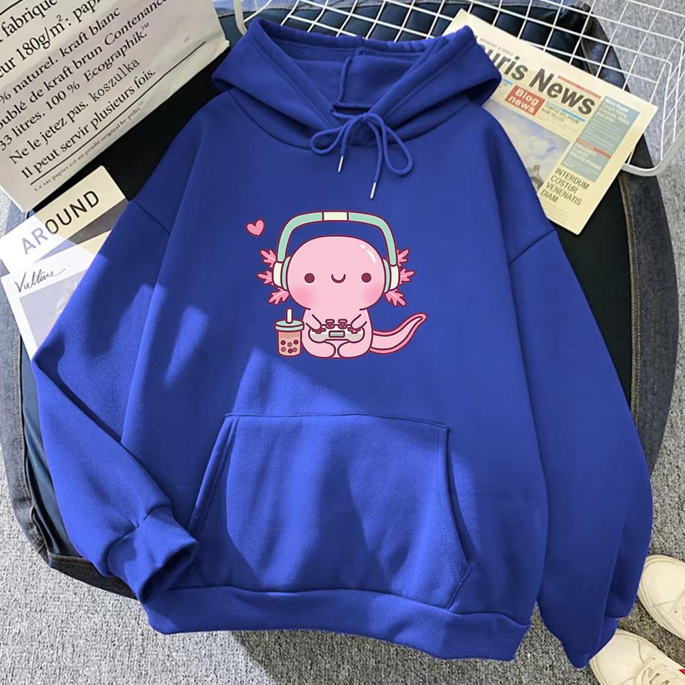 Cute Axolotl Playing Video Games Gamer Funny Hoodie Hoodies Winter Women Tops SpringAutumn Unisex Sweatshirt Harajuku Sudaderas