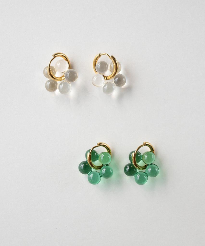 Merrymotive [2Way] Glass Flower Surgical Hoop Earring (2Color)
