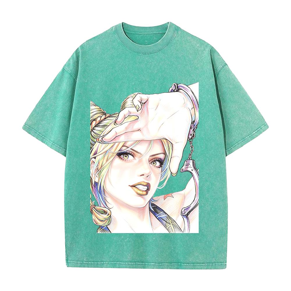 JoJo's Bizarre Adventure Jolyne Cujoh Kleidung Herren Damen Kurzarm T-Shirts Gewaschenes Baumwoll-T-Shirt Vintage Oversized Streetwear
