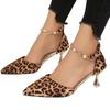 Letnie Obcasy Damskie Eleganckie Buty na Wysokim Obcasie z Lampartem Klamra z Cyrkoniami Szpiczaste Buty na Cienkim Obcasie Imprezowe Ślubne Obcasy