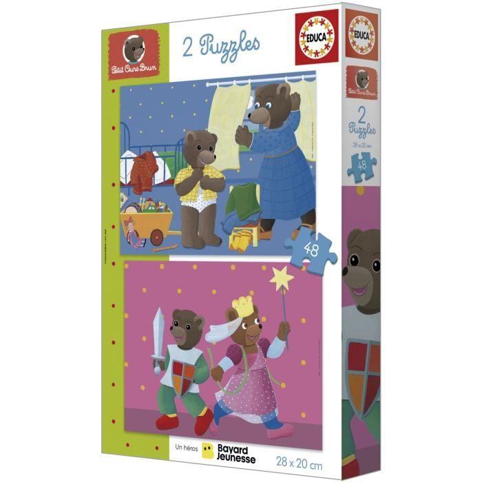 Puzzle - EDUCA - Petit Ours Brun : Ensemble de 2 puzzles de 48 pièces pour enfants dès 4 ans