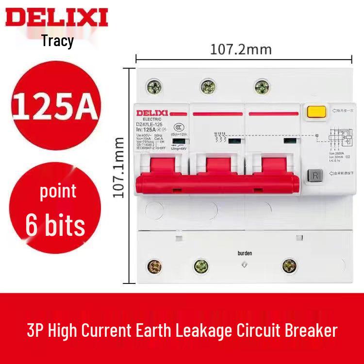 Delixi DZ47SLE 3-Phase Earth Leakage Circuit Breaker with 3P Protection, 380V