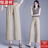Hengyuanxiang Damen Eis Seide Hohe Taille Weites Bein Cropped Hose