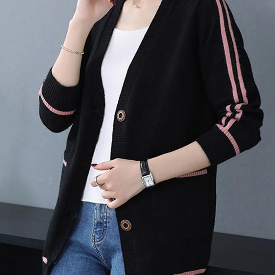 

Женский демисезонный кардиган средней длины свободного кроя, вязаный свитер-пальто, вязаная куртка XXS