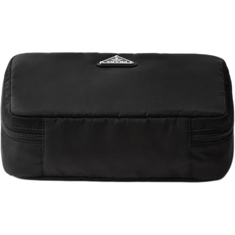 Prada Re-Nylon Enamel Triangular Metal Logo Zipper Closure Regenerated Nylon Storage Bag Medium Unisex Couple Style Black