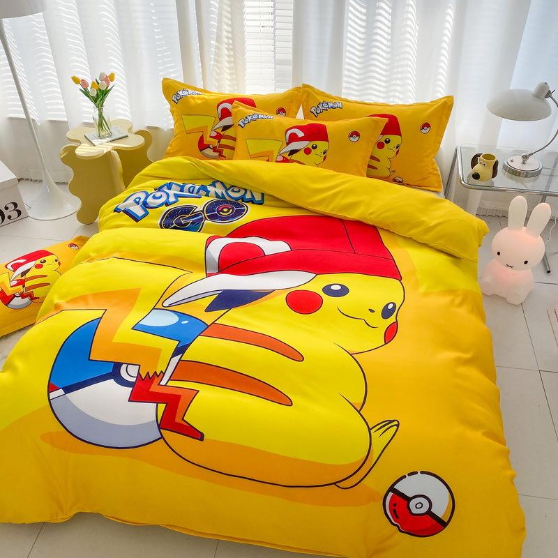 2025 New Cute Pikachu Bedding SetAnime P-Pokemon Quilt Duvet Pillowcase Children Duvet Cover Girls Boys Holiday Gifts