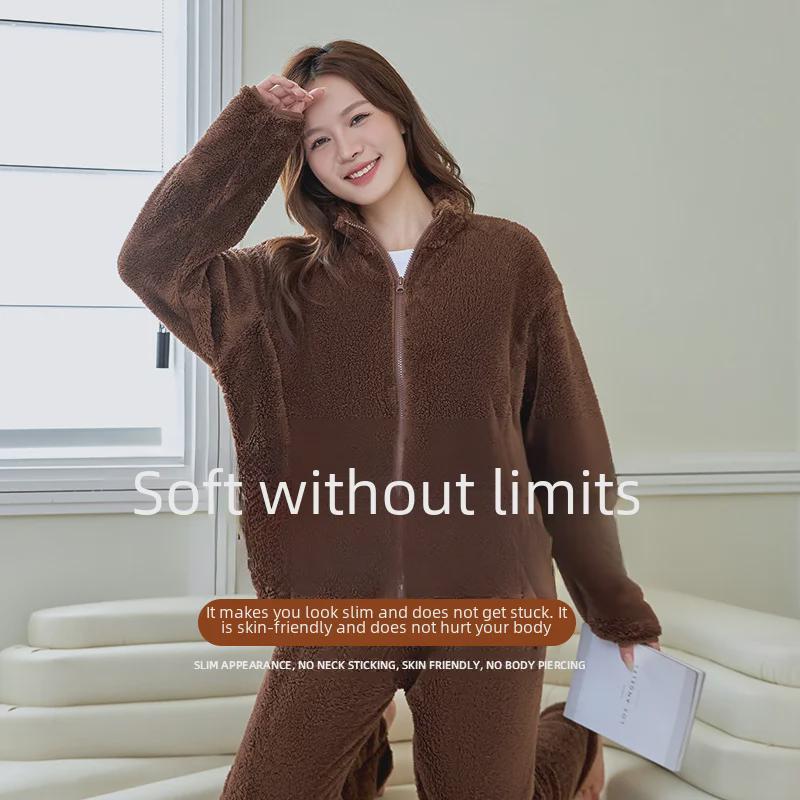 Women's Coral Fleece Pajamas - Thickened Plus Velvet, Flannel for Autumn/Winter 2024, Suitable for Home or Outdoor Wear