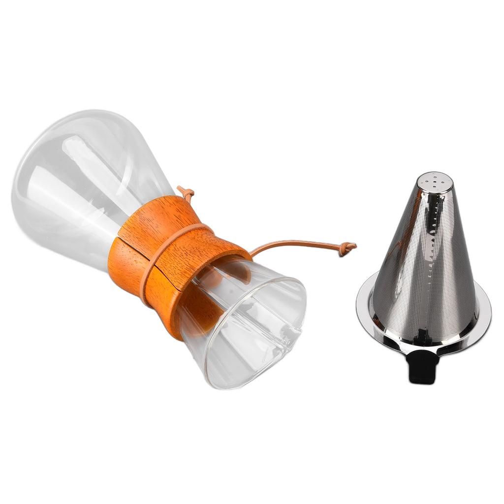 550ml Pour Over Coffee Dripper Bamboo Classic Heat Resistant Glass Coffee Maker for Home Office