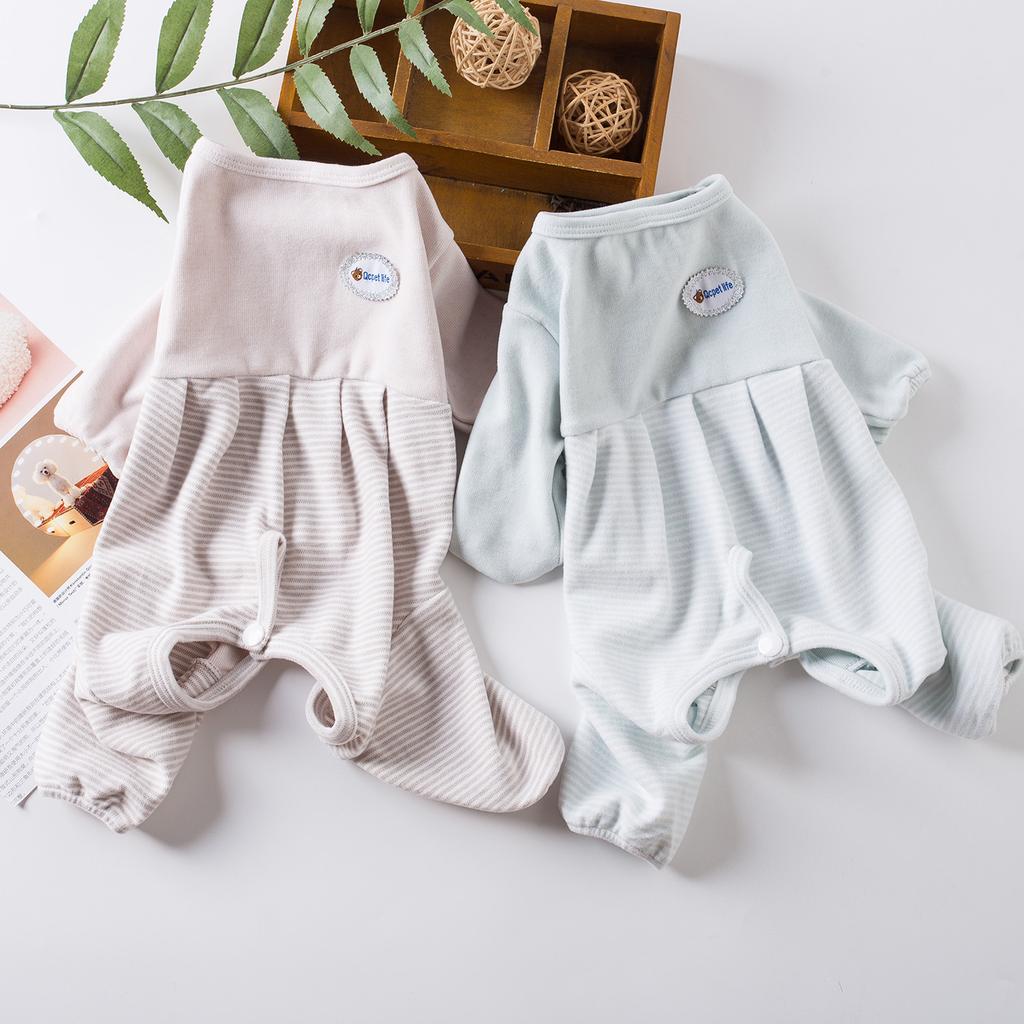 Autumn and Winter Striped Jumpsuit Dog Sleepwear Pet Dog Four Legged Clothes Teddy Bear Pomeranian Jumpsuit Puppy Clothes