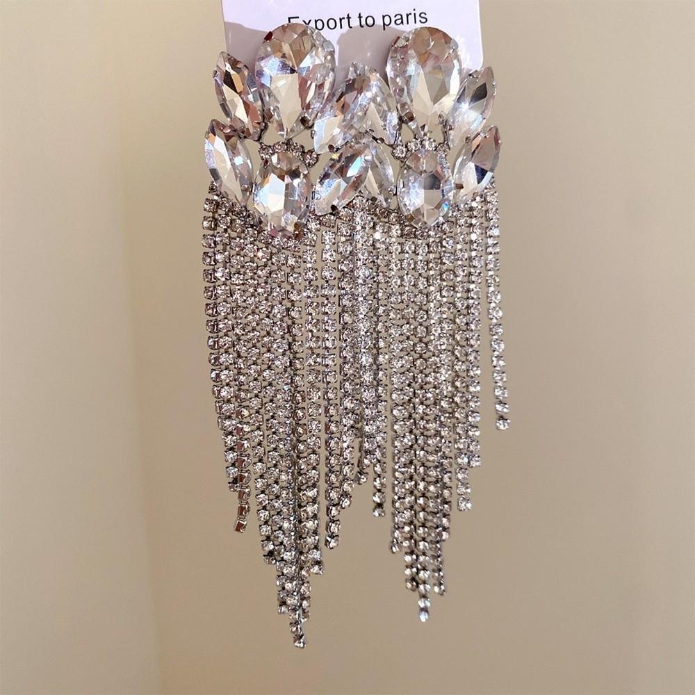 Oval Stone Rhinestone Tassel Earrings Colorful Cluster Stud Earrings Ear Accessory  Holiday Gift