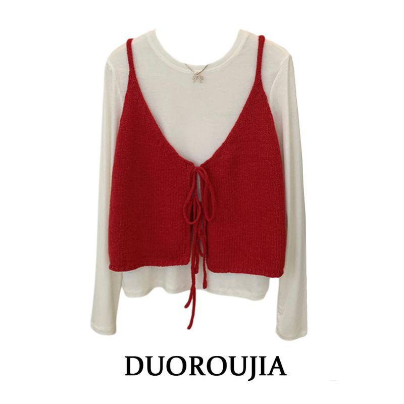 

Duor Large Size Korean-Style Red V-Neck Knitted Camisole for Women Early Autumn Plus-Size Outerwear Design Sleeveless Top Red 3XL