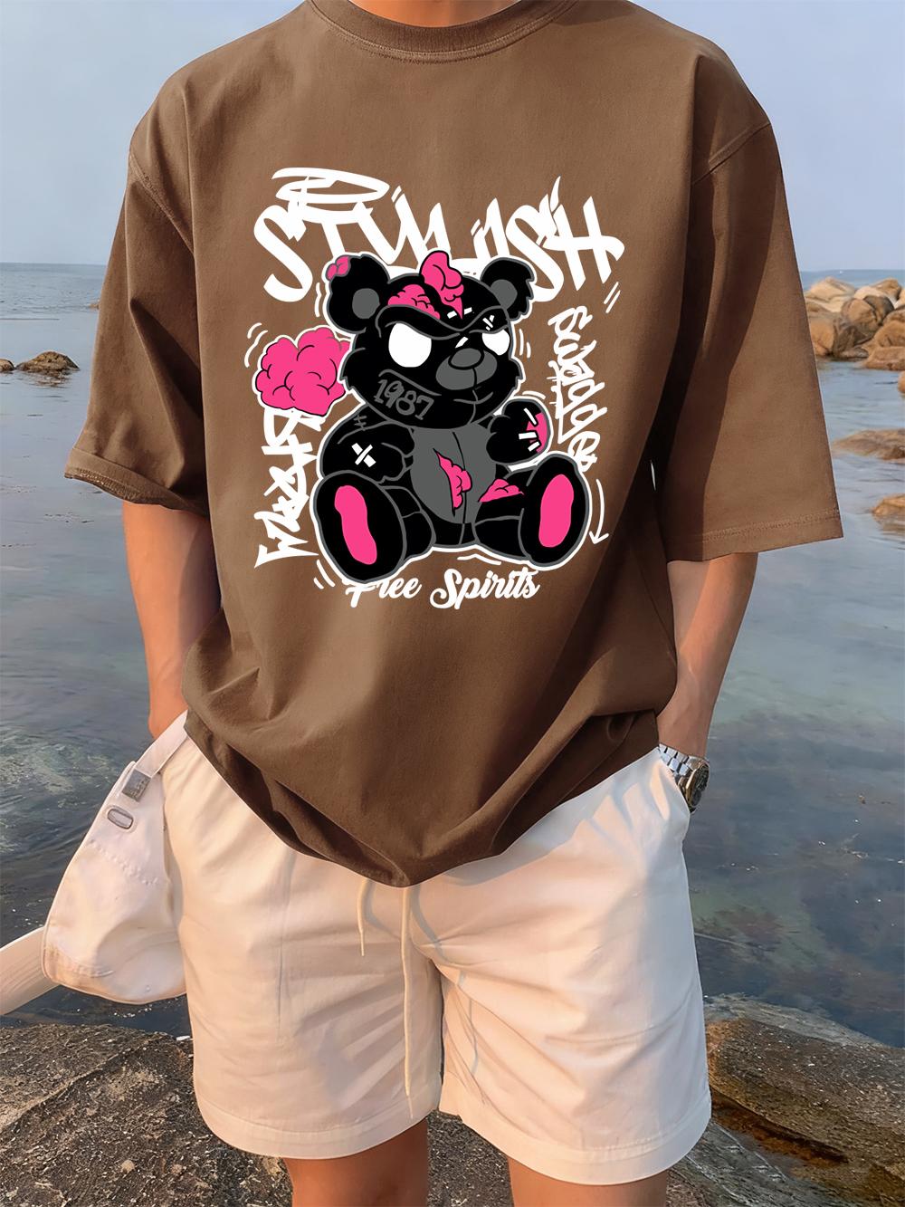 A Cartoon Bear From A Long Time Ago Prints TShirt Women Cotton Summer Short Sleeve Tees Soft Loose ONeck Tops Casual Clothes S