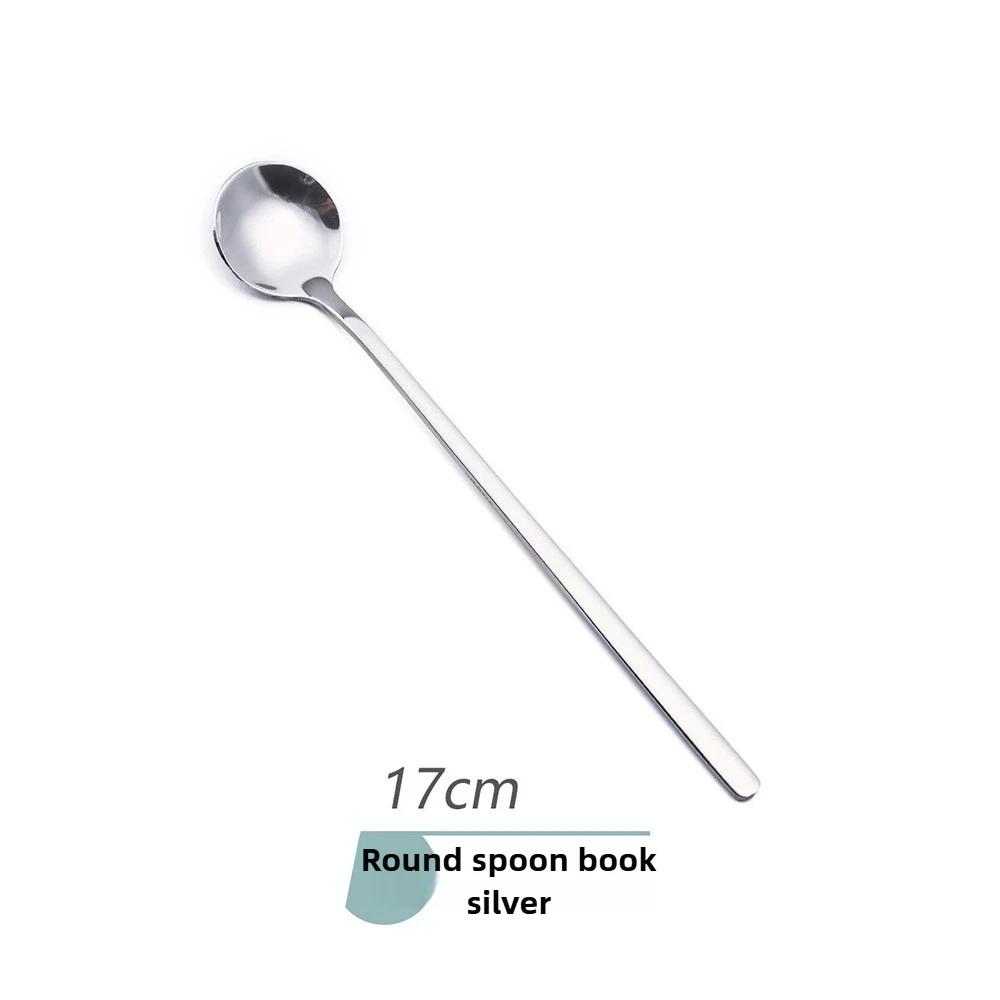 Edelstahl Kreativer Sand Eis Löffel Einfarbiges Geschirr Milchtee Langer Stiel Mischlöffel Eis Dessert Runder Löffel