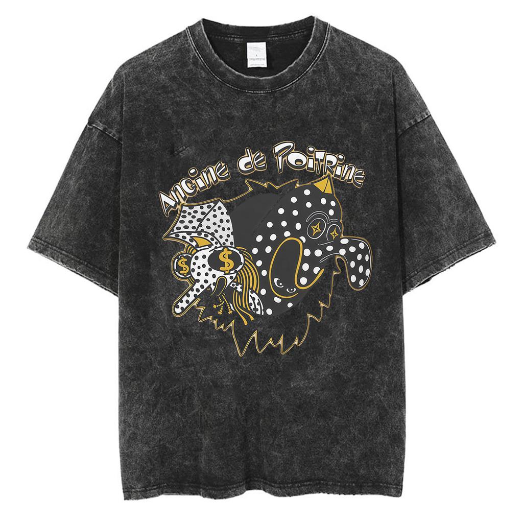 Rock Band Angine De Poitrine Vintage Washed T Shirts Mens Women Fashion Gothic Short Sleeve Tshirt Punk Hip Hop Clothing Tees