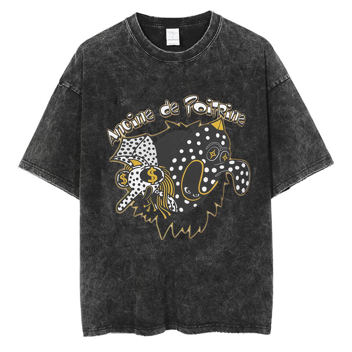 ZX washed tee Rock Band Angine De Poitrine Vintage Gewassen Grafisch T-shirt Mannen Vrouwen Casual Mode Gothic Oversized Katoenen T-shirts Streetwear M