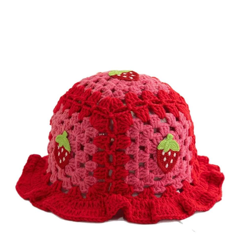 Cappello di lana lavorato a mano a forma di fragola per bambina - Accessorio casual carino, dolce e versatile