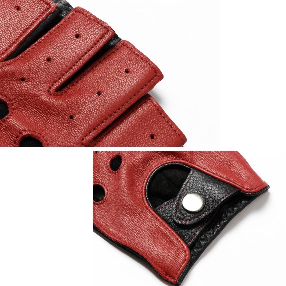100% Genuine Leather Half-Finger Gloves for Men, Made from Genuine Sheepskin, Red/Brown/Blue, for Driving and Riding,