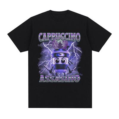 Cappuccino Assasino Italian Brainrot Funny Meme T-shirt Men Women Fashion Vintage T-shirts Male Casual Humor Oversized T Shirt