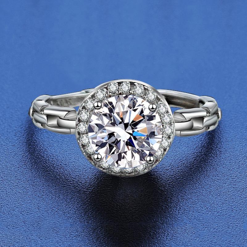925 Sterling Silver Moissanite Love Ring, PT950 White Gold Plated, Colorfast Luxury Women's Band