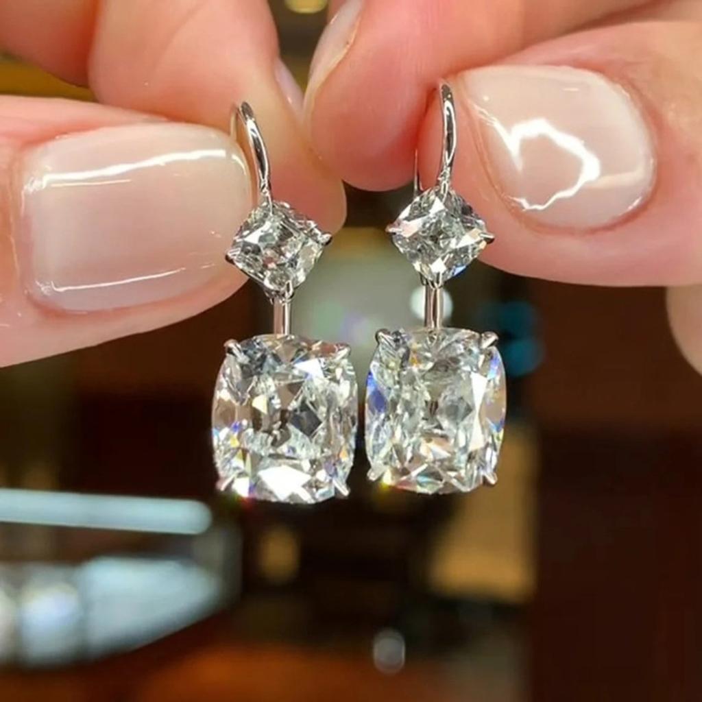 Oval Cut Double Stone Drop Earrings for Women Sparkly Lever Back Dangle Earrings Elegant Wedding Party Jewelry