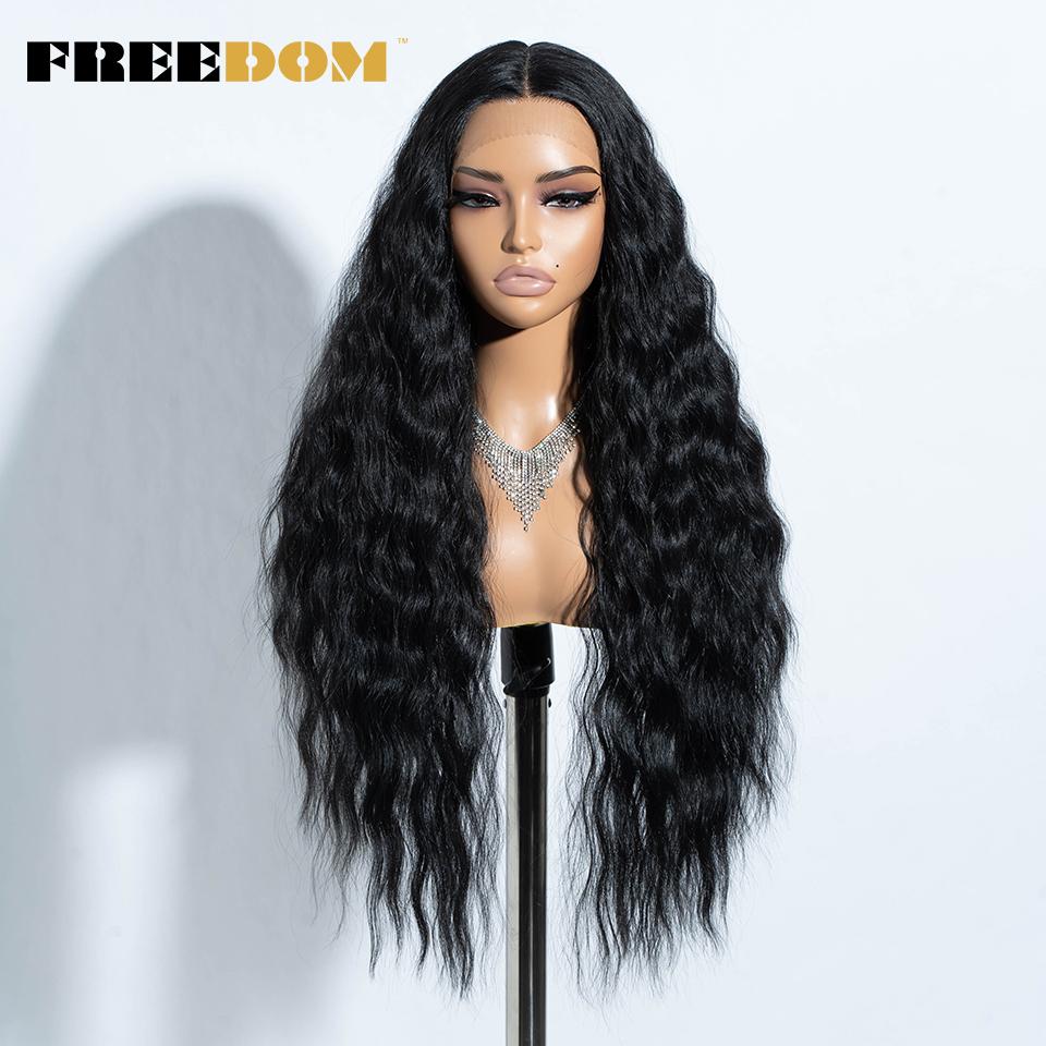 

FREEDOM Curly Synthetic Lace Front Wigs For Black Women T Part & 6x4 Pre Plucked Wear and Go Glueless Wig Ginger Cosplay Wigs (as the picture,30inches&Lace Front Wigs)
