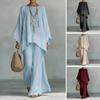Completi da Salotto Estivi da Donna a Due Pezzi con Top Batwing a Manica Lunga Scollo a Barca e Pantaloni a Gamba Larga