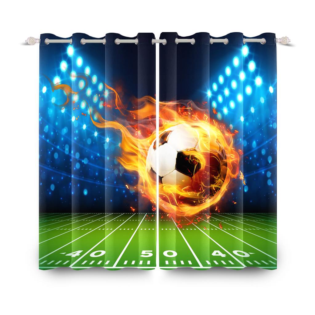 Football Soccer Theme Blackout Curtains Modern Sporty Design 2 Pcs Curtain For Bedroom Thermal Insulated Room Darkening Drapes