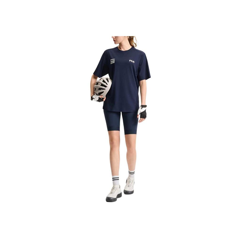 FILA Cycling Sports Leisure Fashion Comfortable Minimalist Trendy Short Sleeve Regular T-Shirt Women Tops Gem-Deep-Blue A11W528110F-DB