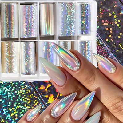 10Rolls Clear Aurora Nail Transfer Foil Sticker Laser Glass Fragment Starry Sky Nail Decals Holographic Iridescent Star Nail Dec